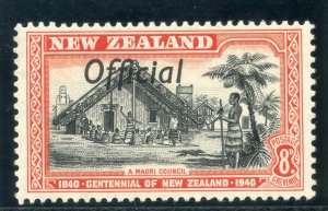 New Zealand 1940 KGVI Official 8d black & red MLH. SG O149. Sc O84.