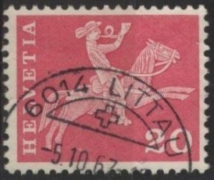 Switzerland 385 (used, Littau postmark) 20c postillion, rose pink (1960)