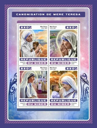 NIGER - 2016 - Mother Teresa Canonization - Perf 4v Sheet - MNH