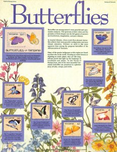 Postal Commemorative Society Stamp Panel MNH, Tanzania #446-454 Butterflies