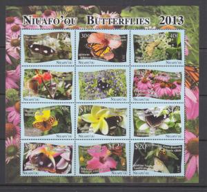 Tonga, Niuafo'ou Sc 301-313 MNH. 2013 Butterflies & Flowers, cplt set incl s/s