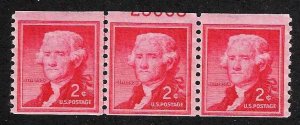 US, Scott 1055.  MNH s/3 with line and partial plate #. EFO (g1055-0785)