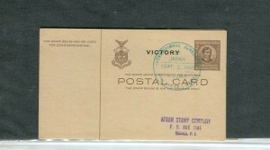 PHILIPPINES; 1945 VICTORY Postal Card fine used item Special cancel