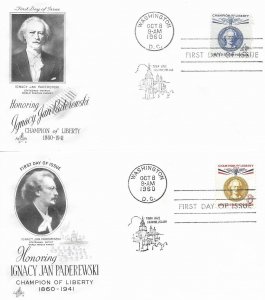 1960 FDC, #1159-1160, 4c/8c Ignacy Jan Paderewski, Art Craft (2)