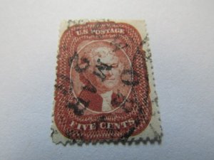 US Stamps,Scott #27,SCV $1,450.00+ VF-used 1858 Jefferson,Darker Brick Red Shade