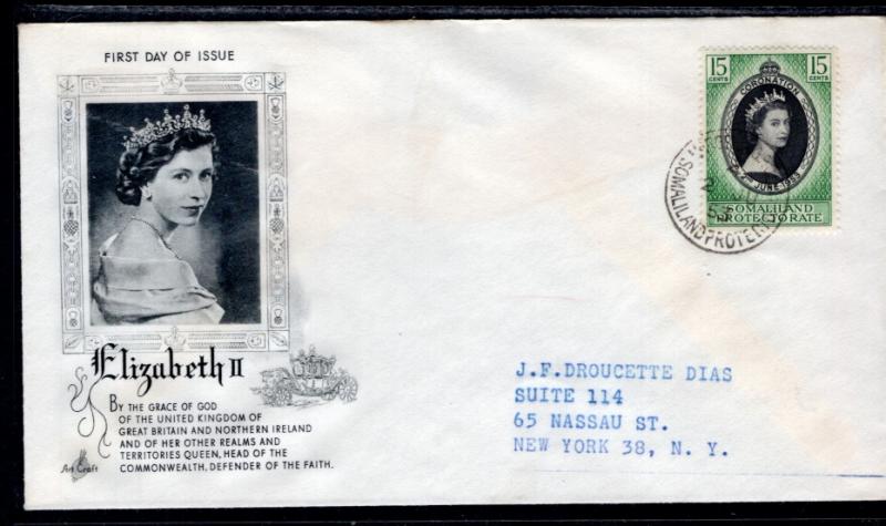 Somaliland Protectorate 127 Queen Elizabeth II Coronation Artcraft Typed FDC