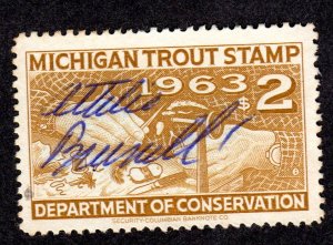 Michigan State Revenue, Trout stamp # MIT16 used Lot 230717