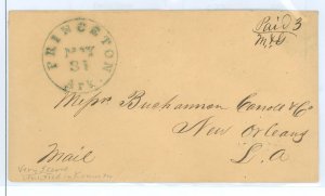 US  Princeton Arkansas to New Orleans Stampless 31 May 185x Paid 3 Green CDS 31 May 185x Paid3 Green CDS Scarce color usage