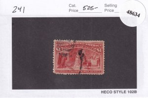 U.S.: Sc. #241, $1 Columbian, Used, Cat. $525 (48634)