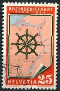 Switzerland Sc#349 Used, 25c org & multi, 50 Years Rhine Shipping (1954)