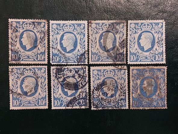 1939 Great Britain Lot of 14 King George VI-10s Blue Used/F/VF Stamps SG#478a