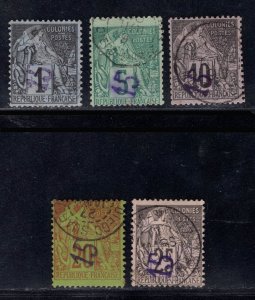 MOMEN: FRENCH MADAGASCAR SC # 1-5 1890 USED $425 LOT #68866*