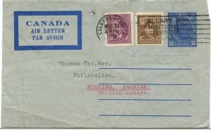 AIR LETTER > Sarawak, MALAYA, 1948 Air mail w/ Receiver cover Canada