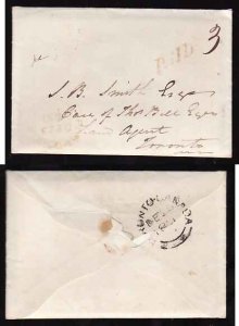 Canada-cover #13145-Stampless-enclosure-Peel-Port Credit, UC- De 23 1851-B/S-Tor