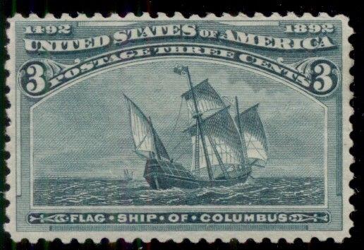 US #232 3¢ Columbian, og, NH, VF, Scott $97.50