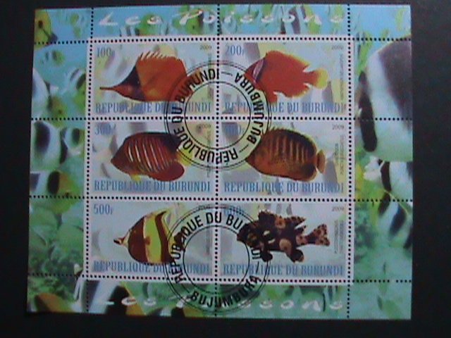 BURUNDI-2009- COLORFUL LOVELY BEAUTIFUL TROPICAL FISHES CTO SHEET VF-NO3