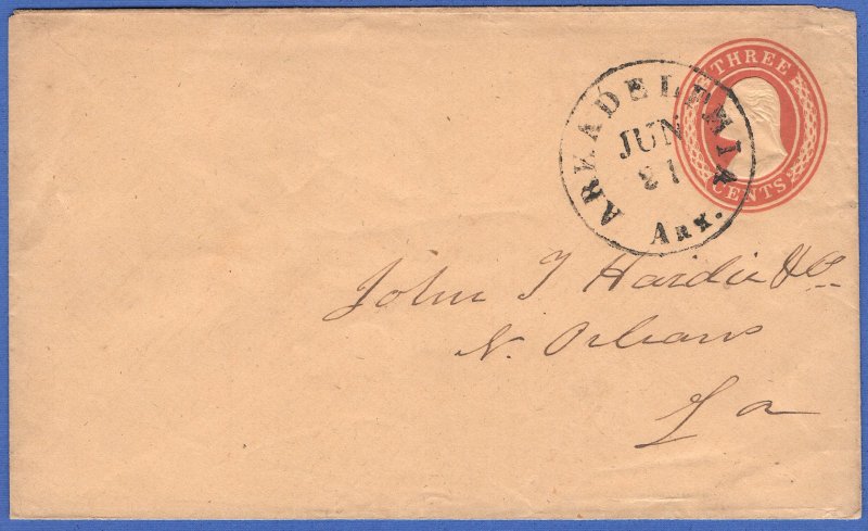 US - 1854 U10, 3c Buff used Stationery, ARKADELPHIA, ARK to New Orleans, LA