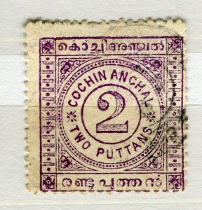 INDIA COCHIN; 1903 early classic Local Numeral issue used SHADE of 2p. value