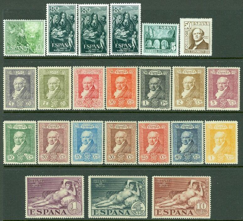 SPAIN : Nice grouping of all Very Fine, Mint NH Complete sets except 2nd set LH.