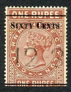 Ceylon Telegraph SGT73 60c on 1r red-brown Type 68