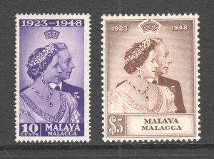 Malaya - Malacca, Scott #1-2  VF, Unused, Silver Wedding, CV $35.40 .... 3660001