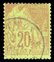 French Colonies #52 Cat$18, 1881 20c red, used