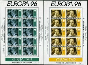 Gibraltar 703-706 sheets,MNH. EUROPA CEPT-1996.British Royal Family women.