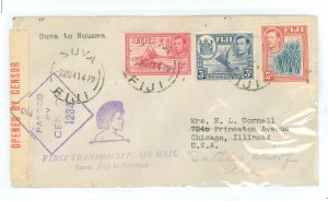 Fiji 119/122/123 Fiji 1st flight Suva to Noumea opened by censor