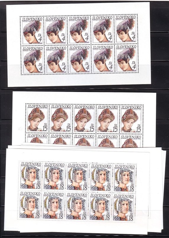 Slovakia Sc 324-6 NH Minisheets of 10 - 1999 - Costumes