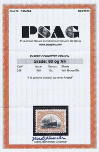 SC# 299 UNUSED OG MNH 10C FAST OCEAN NAVIGATION 1901 2020 PSAG CERT GRADED VF 80