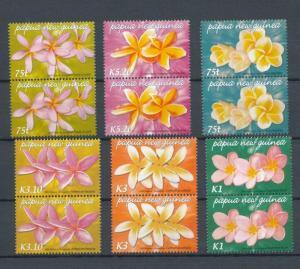 PAPUA 2006 Frangipani Orchids Flowers MNH Pairs (12 Stamps)PAP112