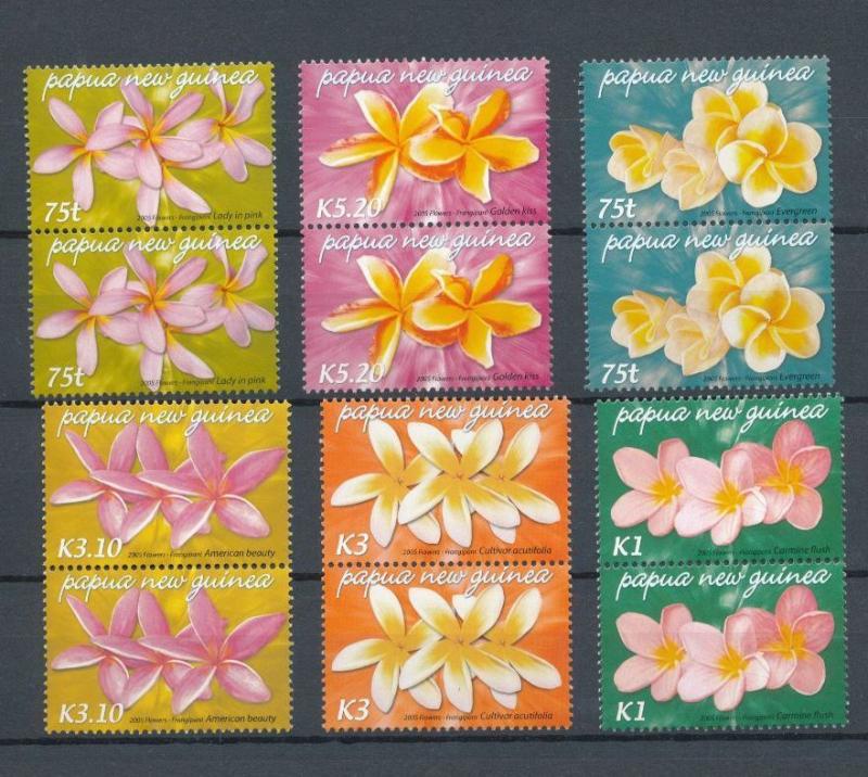 PAPUA 2006 Frangipani Orchids Flowers MNH Pairs (12 Stamps)PAP112