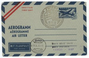 AUSTRIA JAPAN 1953 FIRST FLIGHT VIENNA TOKYO AIR LETTER