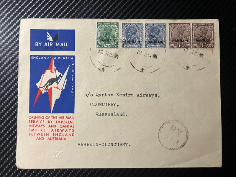 1934 India First Flight Cover FFC Bahrein to Cloncurry Australia Imperial Airway