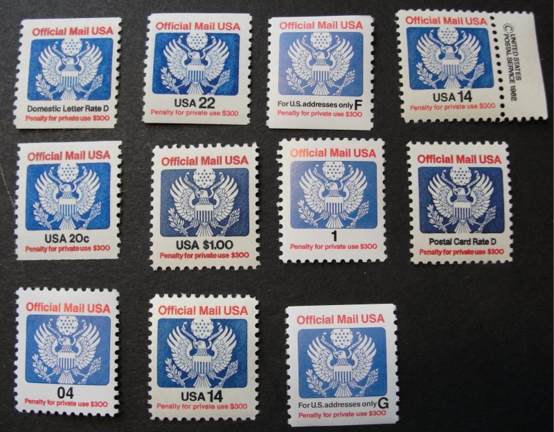 Small Lot of US Official Mail Stamps – Different Values – MNH