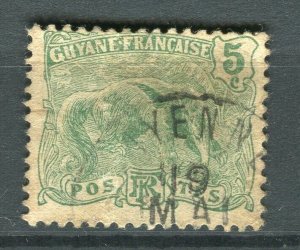 FRENCH GUYANE; 1904-07 early Ant Eater issue used 5c. value Fair Postmark