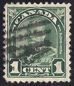 Canada #163 1 cent King George 5, Deep Green Stamp used F-VF