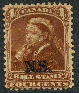 CANADA NOVA SCOTIA 1868 QV 4c BILL STAMP REVENUE VDM. NSB5 USED