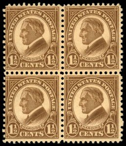 US Sc 633 MNH BLOCK of 4 - 1927 1½¢ - Harding