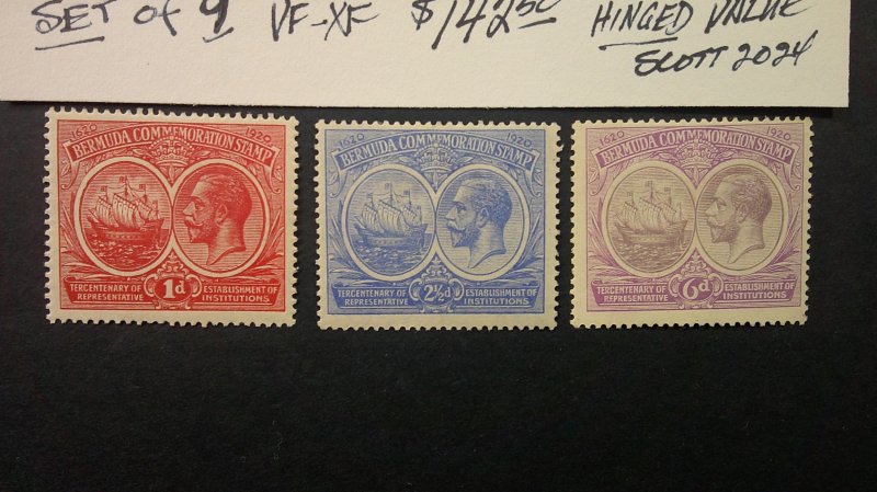 Bermuda 1920-21 King George V Scott# 55-60, 67-69  VF-XF OG Hinged complete