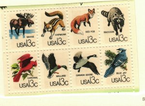 US #1757 Block (8 stamps) MNH Moose, fox, racoon, cardinal, goose