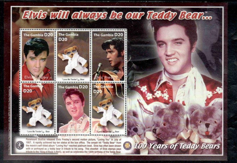 GAMBIA #2903  2004    ELVIS PRESLEY    MINT VF NH  O.G  SHEET 6