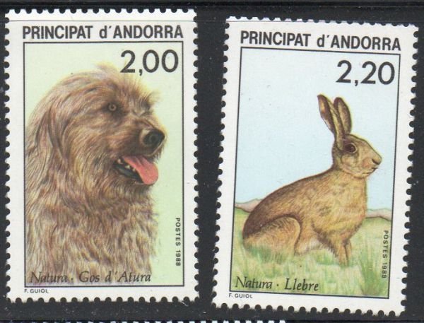 Andorra (Fr) Sc 367-68 1988 Sheepdog & Hare stamp set  mint NH