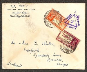 INDIA 154 & 161 STAMPS CALCUTTA TO SCOTLAND CENSORED WW2 COVER 1939