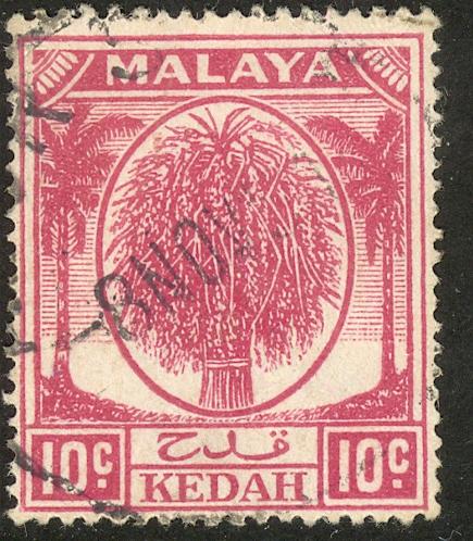 MALAYA KEDAH 1950-55 10c SHEAF OF RICE Issue Scott 69 VFU