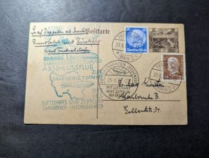 1933 Germany Saarland LZ 127 Graf Zeppelin Airmail Postcard Cover to Karlsruhe