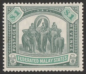 FEDERATED MALAY STATES 1904 Elephants $1 grey-green & green, wmk mult crown.