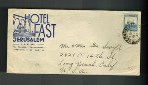 1938 Jerusalem Palestine Cover to USA Hotel Fast