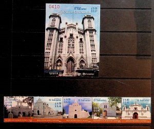 SALVADOR Sc 1591-92 NH STRIP+SOUVENIR SHEET OF 2003 - CHURCHES