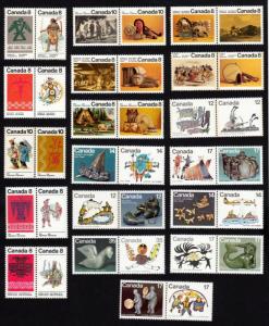 INDIANS, INUITS = ABORIGINAL = Canada 1972-1980 MNH Full Set of 18 Pairs